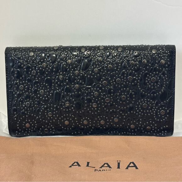 Alaia Crocodile Embossed Studded Leather Pochette Clutch Bag - Picture 5 of 10